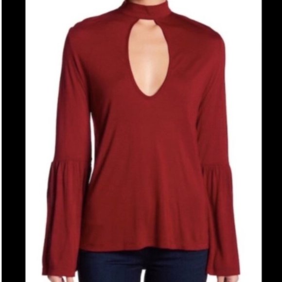 🌷 Haute Hippie Black Keyhole Mock Neck Bell Sleeve Top Size S - Picture 10 of 12